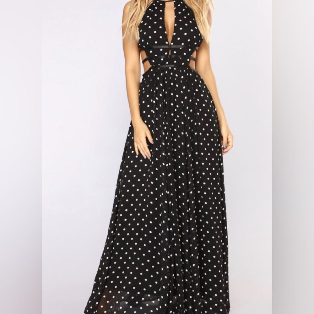 Fashion Nova Black and White Polka Dot Maxi Dress